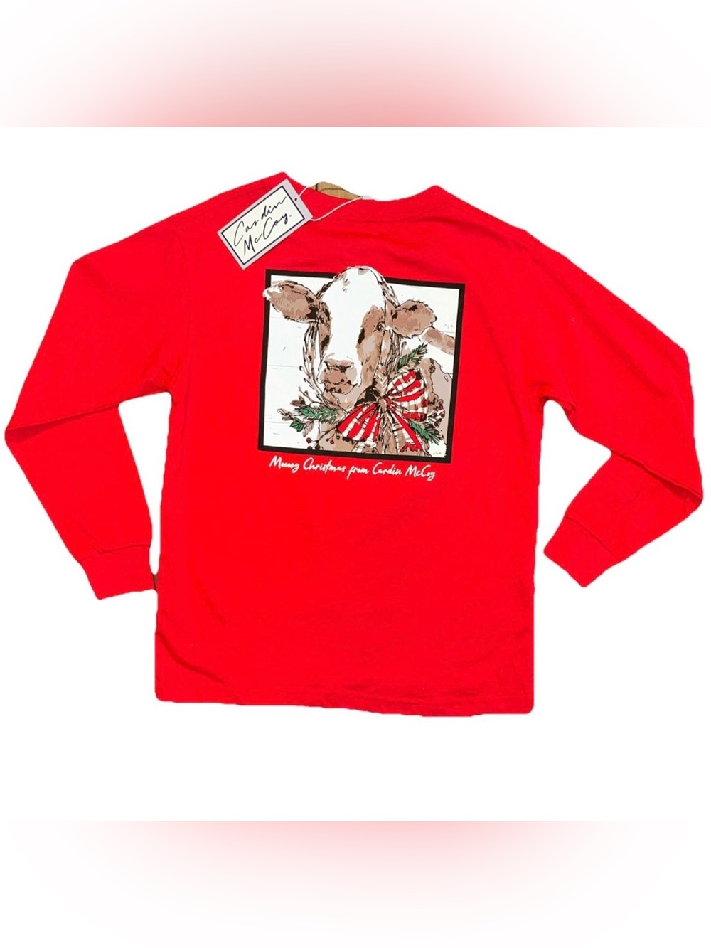 Cardin McCoy Boys M 10/12 Mooey Christmas Long Sleeve T Shirt Cow Holiday Cotton